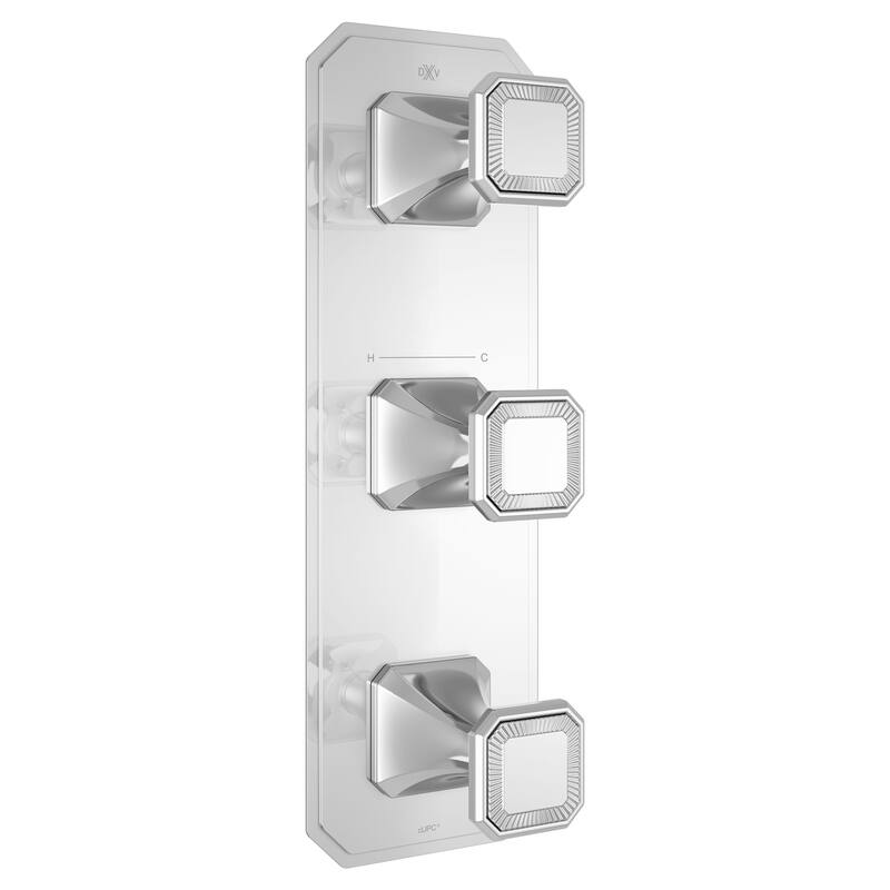 DXV Belshire Three-Handle Thermostatic Valve Trim with Cushion Handles - Polished Chrome