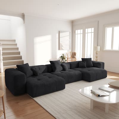 144.17" Linen Modular Sofa Modern Sectional Sofa 3-Seater Couch Lounge Chaise