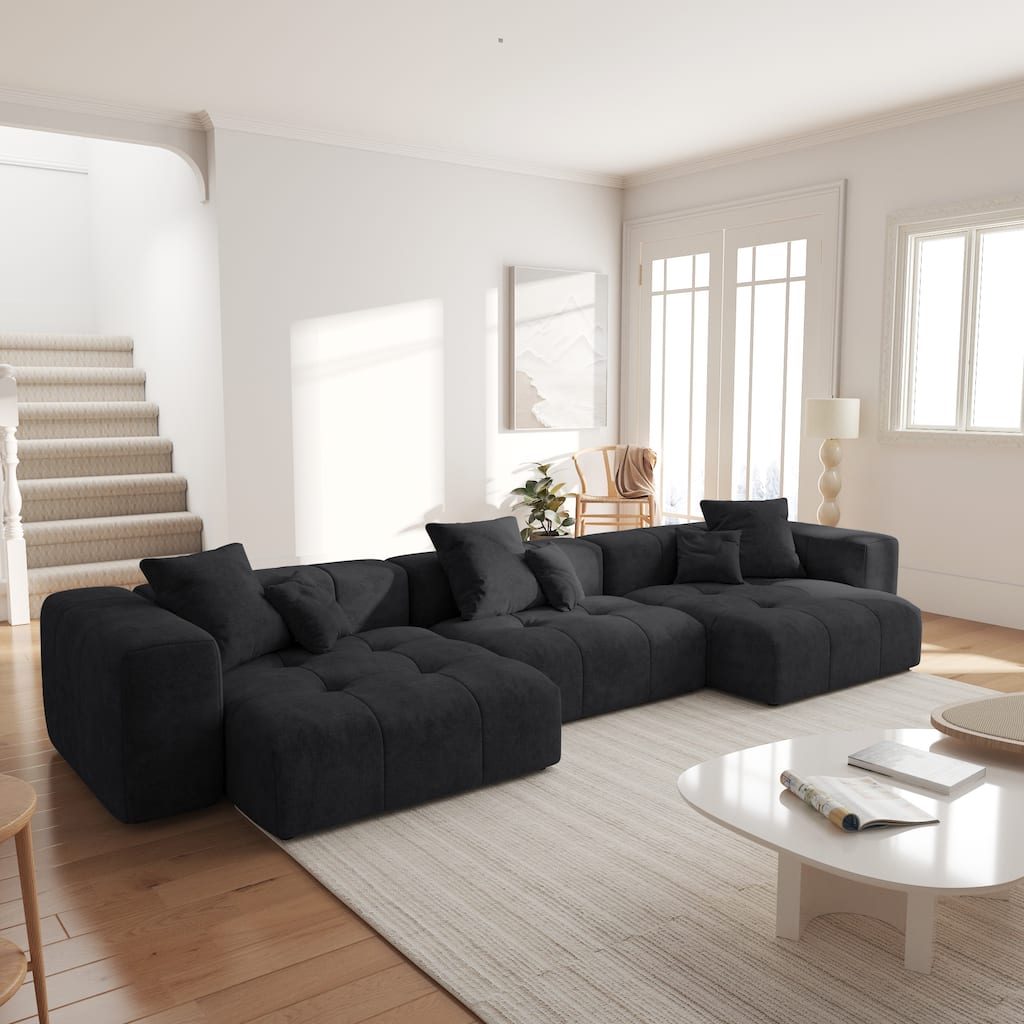 144.17" Linen Modular Sofa Modern Sectional Sofa 3-Seater Couch Lounge Chaise