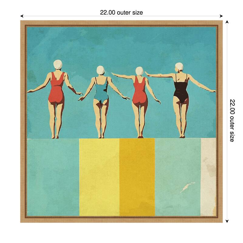 Four Figures on The Pool by Layla Oz Framed Canvas Wall Art Print - 22 x 22 in - Brown