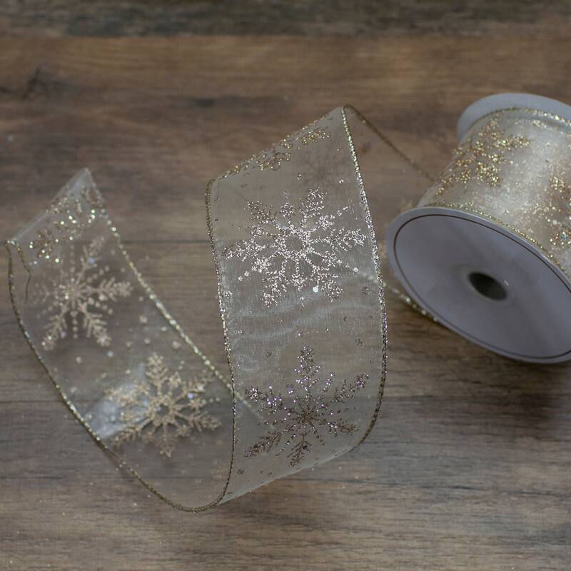 Sheer Snowflake Christmas Wi Craft Ribbon 2.5" x 10 Yards - 2.5" x 10