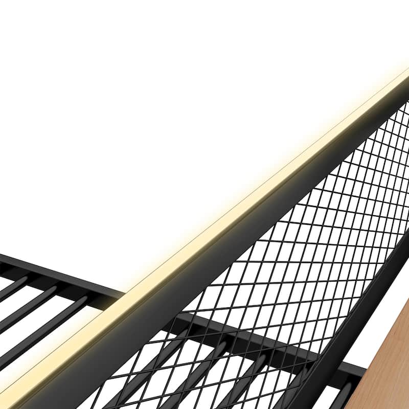 Metal Bunk Bed with Builtin Desk, Light Strip and 2 Drawers, Solid