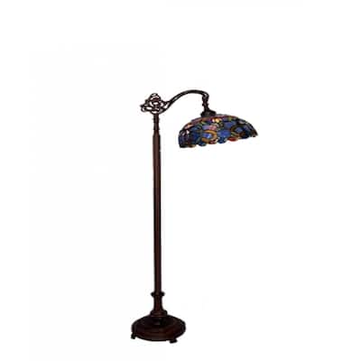 Multi Color Stained Glass Floral Shade On A Metal Stand Floor Lamp