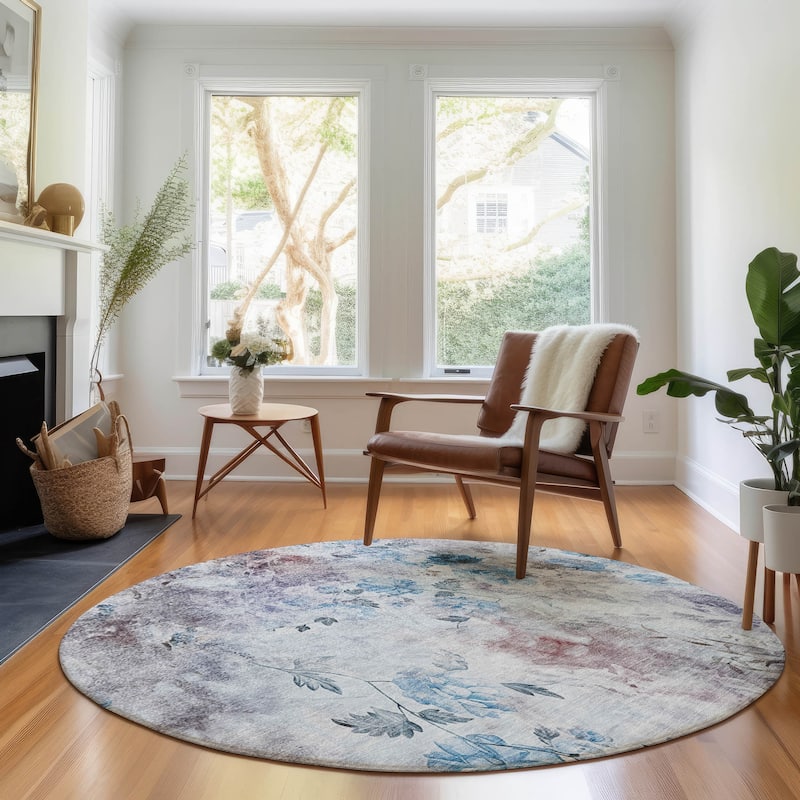 Premium Washable Super Soft Modern Floral Mayfield Rug - Blue - 8' x 8' - Round