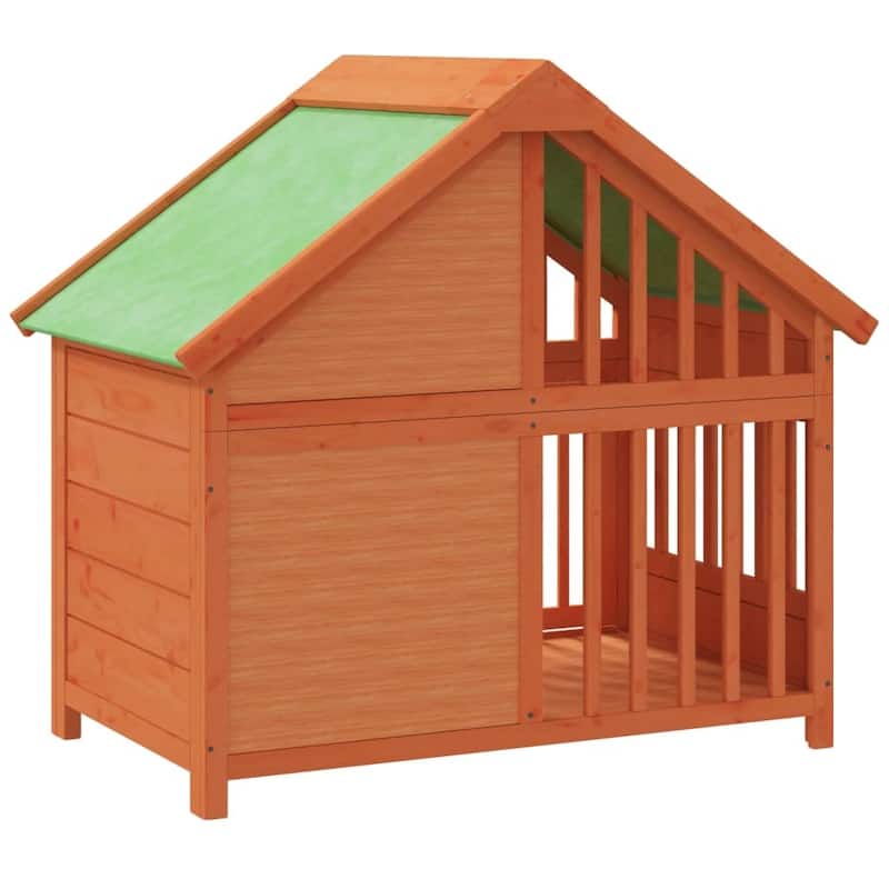 vidaXL Dog Kennel Brown 37.8"x23.8"x34.3" Solid Wood Pine - 37.8" x 23.8" x 34.3"