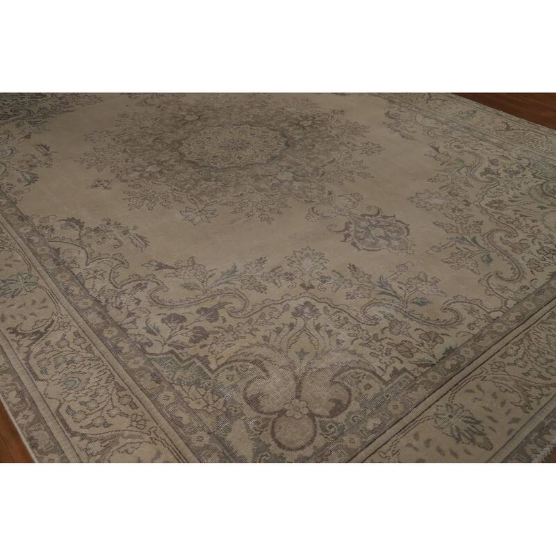 Geometric Tabriz Persian Vintage Rug Bedroom Handmade Wool Carpet - 9'6" x 12'7"