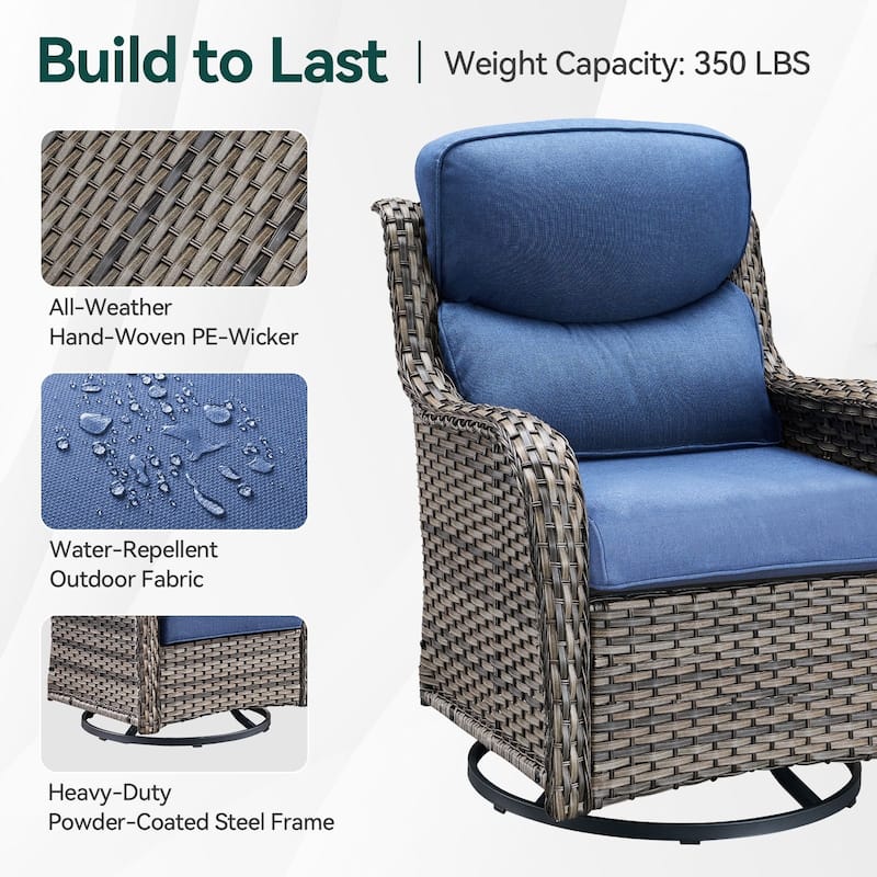 6 Pieces Outdoor Gliders Swivel Chairs with Table with 5-Inch Thick Cushions