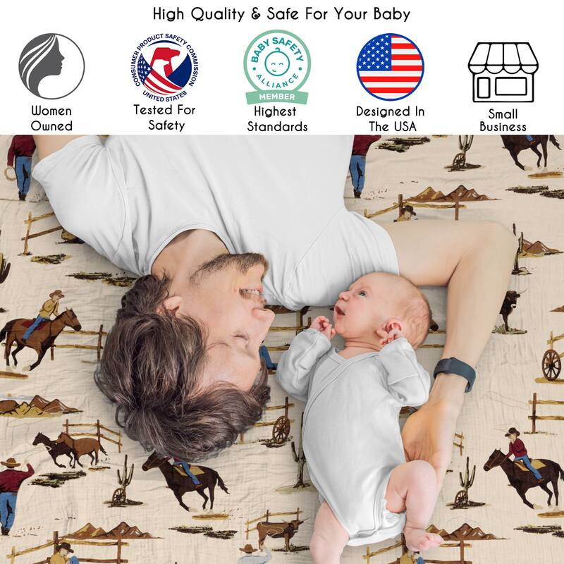 Sweet Jojo Designs Western Cowboy Boy 2 Pack 100% Cotton Muslin Baby Swaddle Receiving Blankets - Cow Print, Wild West, South