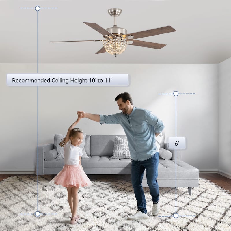52" Modern 5-Blade Chandelier Ceiling Fan with Light and Remote