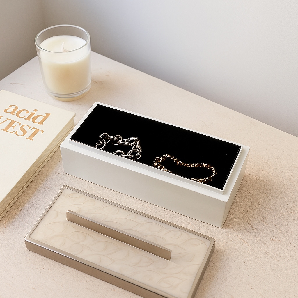 Decorative Wood and Resin Boxes with Removable Lid - 14", White - 14.25"