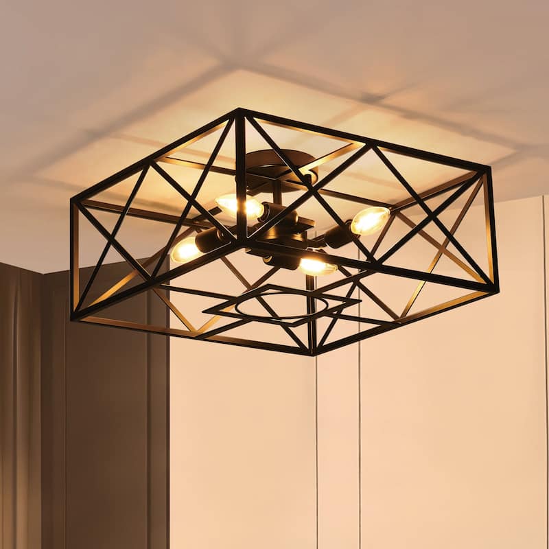 4-light rectangle ceiling light - Matte Black - Matte Black
