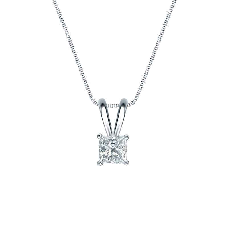 Auriya 14-karat Gold 0.25ctw Princess Solitaire Lab Grown Diamond Necklace 4-Prong Basket (H-I VS) - 0.25 - White