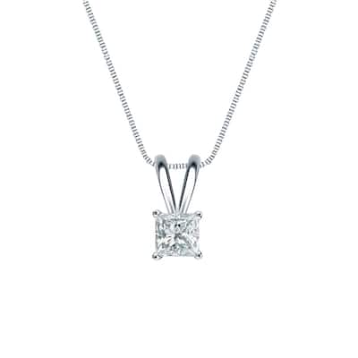 Auriya Platinum 0.25ctw Princess Solitaire Lab Grown Diamond Necklace 4-Prong Basket (H-I VS) - 0.25