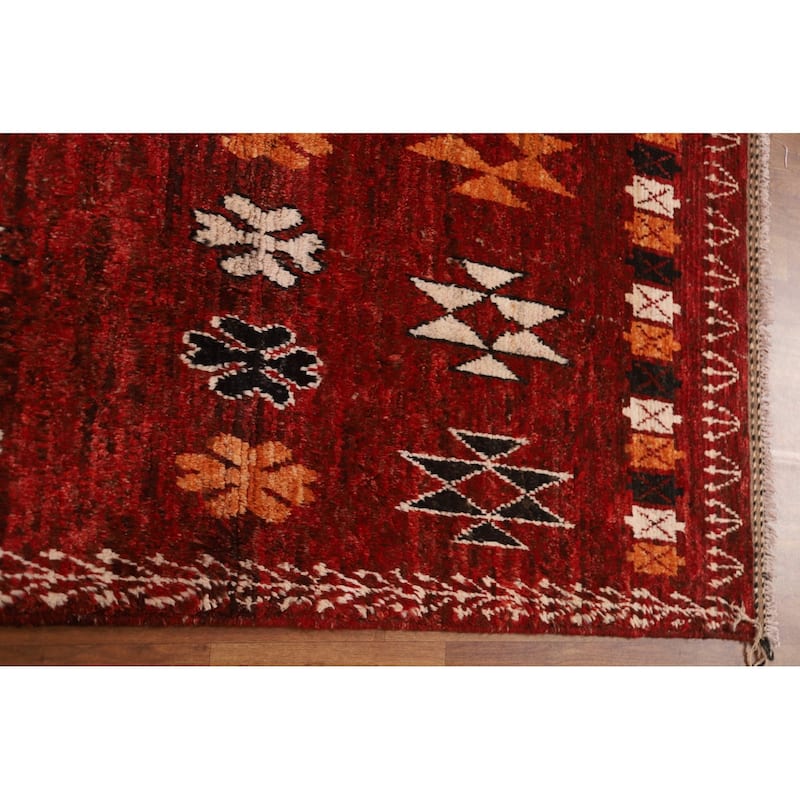 Hand Knotted Oriental 100% Wool Carpet Modern Tribal Red Moroccan Area Rug - 9' 9'' X 6' 9''