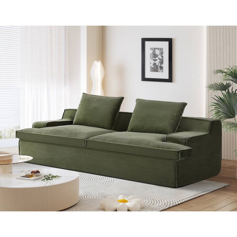 Oversized 4 Seater Green Corduroy Sofa, 91x41x27 inches, No Assembly - Multi-Color
