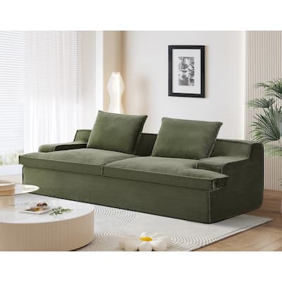 Oversized 4 Seater Green Corduroy Sofa, 91x41x27 inches, No Assembly