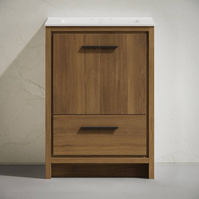 Virage 24" Freestanding Bathroom Vanity In Brown Oak With 3-Hole Centerset Sink Top - 24