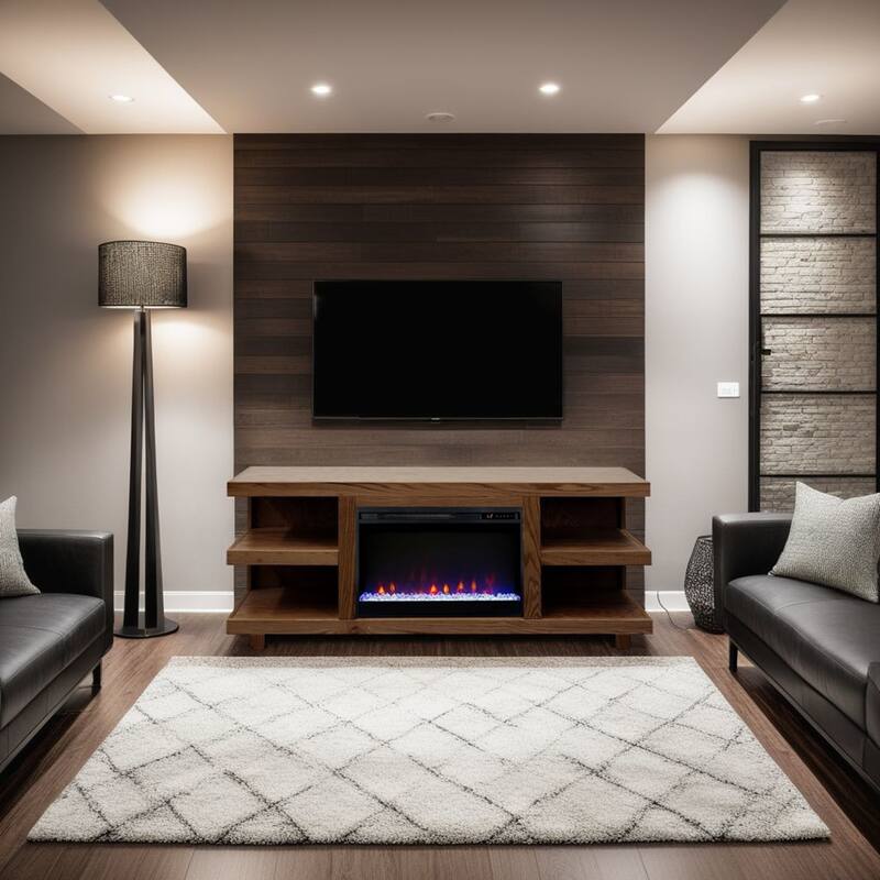 Bridgevine Home Laurel Canyon 65 inch Fireplace TV Stand for TVs up to 75 inches, Minimal Assembly - Oak Bourbon