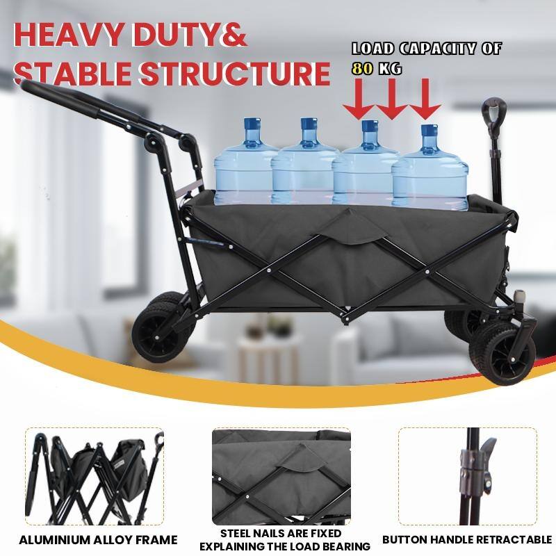 Folding Wagon with All-Terrain Wheels, 230lbs Capacity, Telescoping Handle, and Dust Cover for Beach, Outdoor, and Garden Use