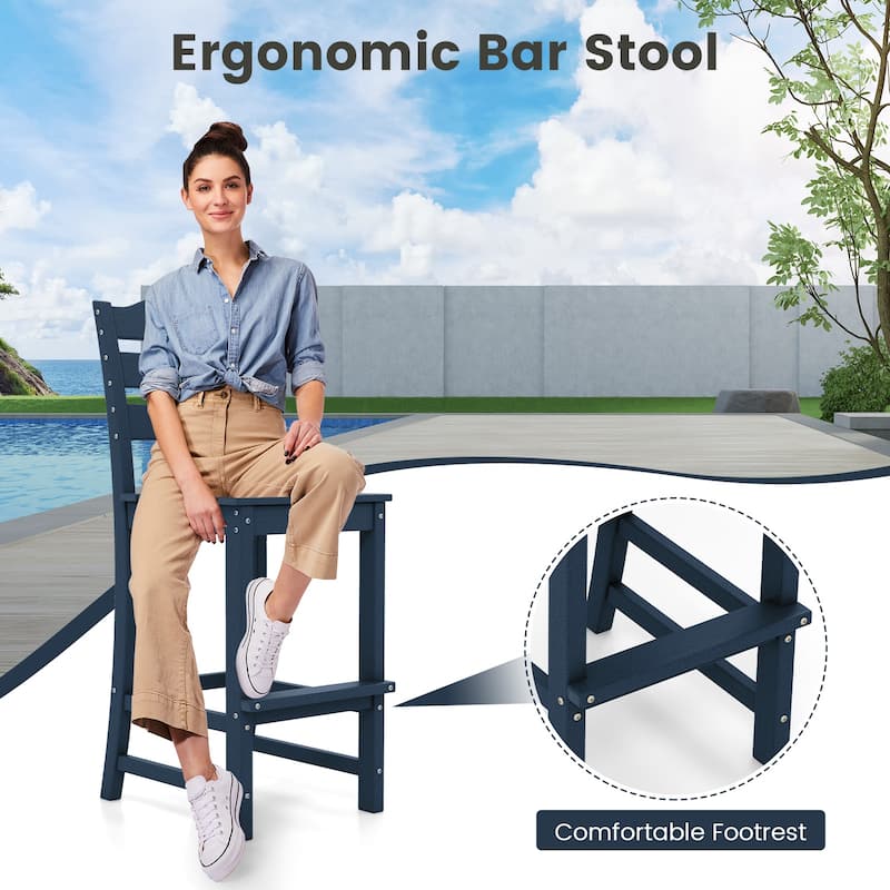 Outdoor 30 Inch Bar Stool HDPE with Backrest and Footrest - 24" x 18" x 48"