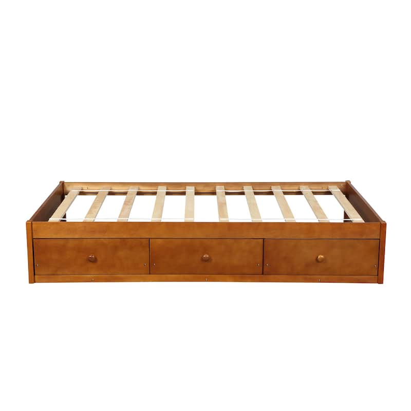 Twin Size Storage Platform Bed with 3 Drawers, Wood Slat Support, No Headboard