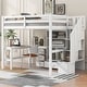 preview thumbnail 8 of 10, Full Size Wood Loft Bed with L-Shaped Desk and Drawers, Cabinet and Storage Staircase White