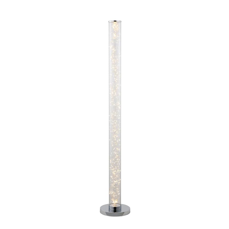 HomeRoots 49" White Metal LED Column Floor Lamp With Clear Acrylic Drum Shade - 7.8X7.8X49