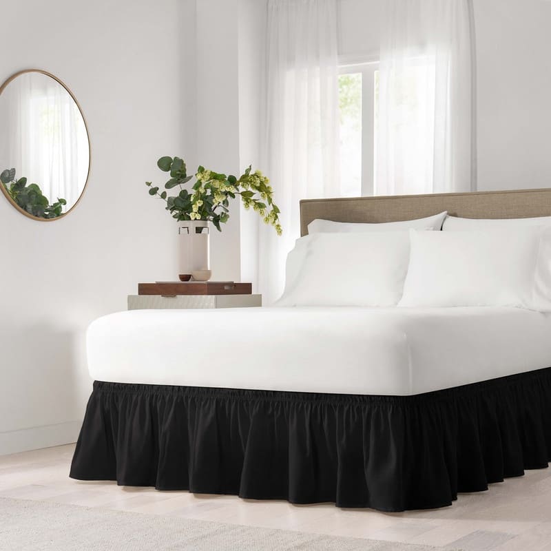 Copper Grove Fineshade Wrap Around Solid Ruffled Bed Skirt - Twin/Full - Jet Black