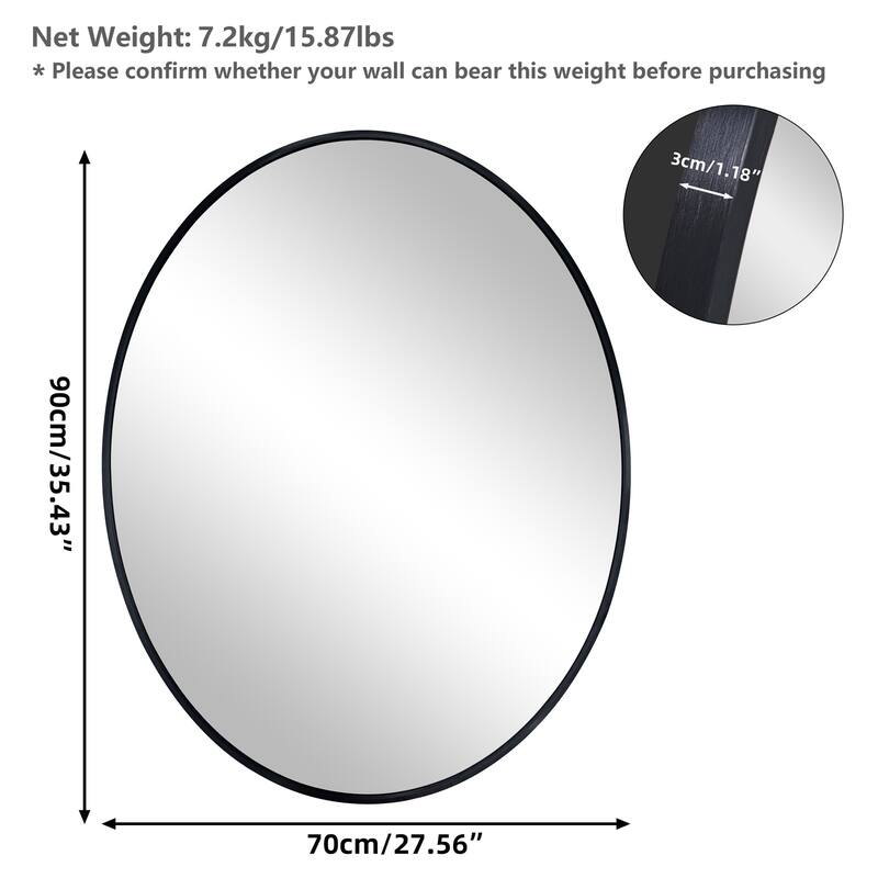 Modern Vertical Black Aluminum Frame Oval Mirror Wall Hanging Vanity Mirror