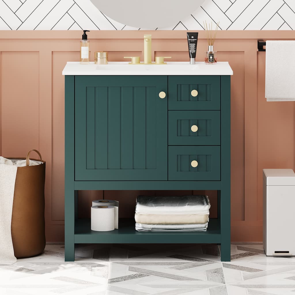 GDFStudio - Mark 30" Transitional Style Bathroom Vanity Cabinet with Ceramic Sink
