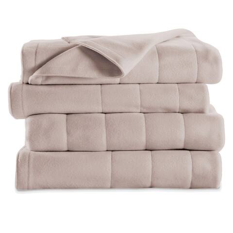 Sunbeam Royal Dreams Twin Quilted Fleece Electric Blanket Seashell Was - Off-White