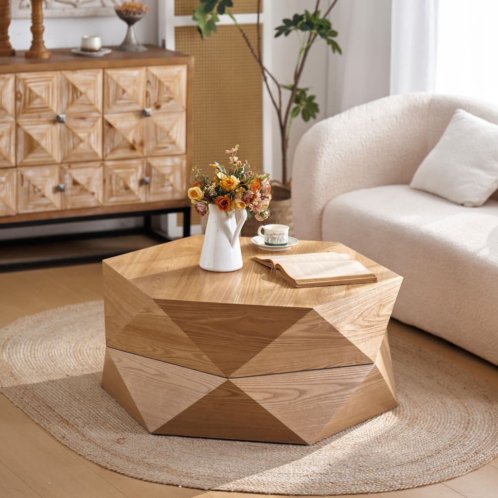 GDFStudio Corvyn Polygon Flip-Top Coffee Table with Hidden Storage and Solid Wood Veneer