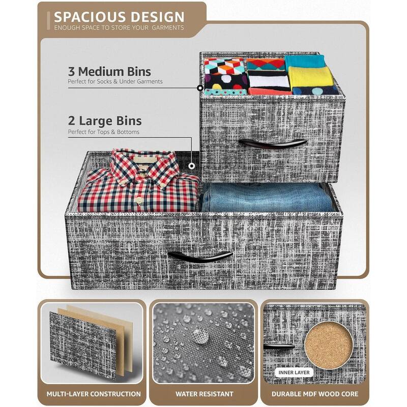 Dresser w/ 5 Drawers Furniture Storage Chest for Home, Bedroom