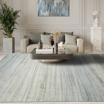 Hand Knotted Textured Tone On Tone Gray Tibetan Wool Modern Area Rug