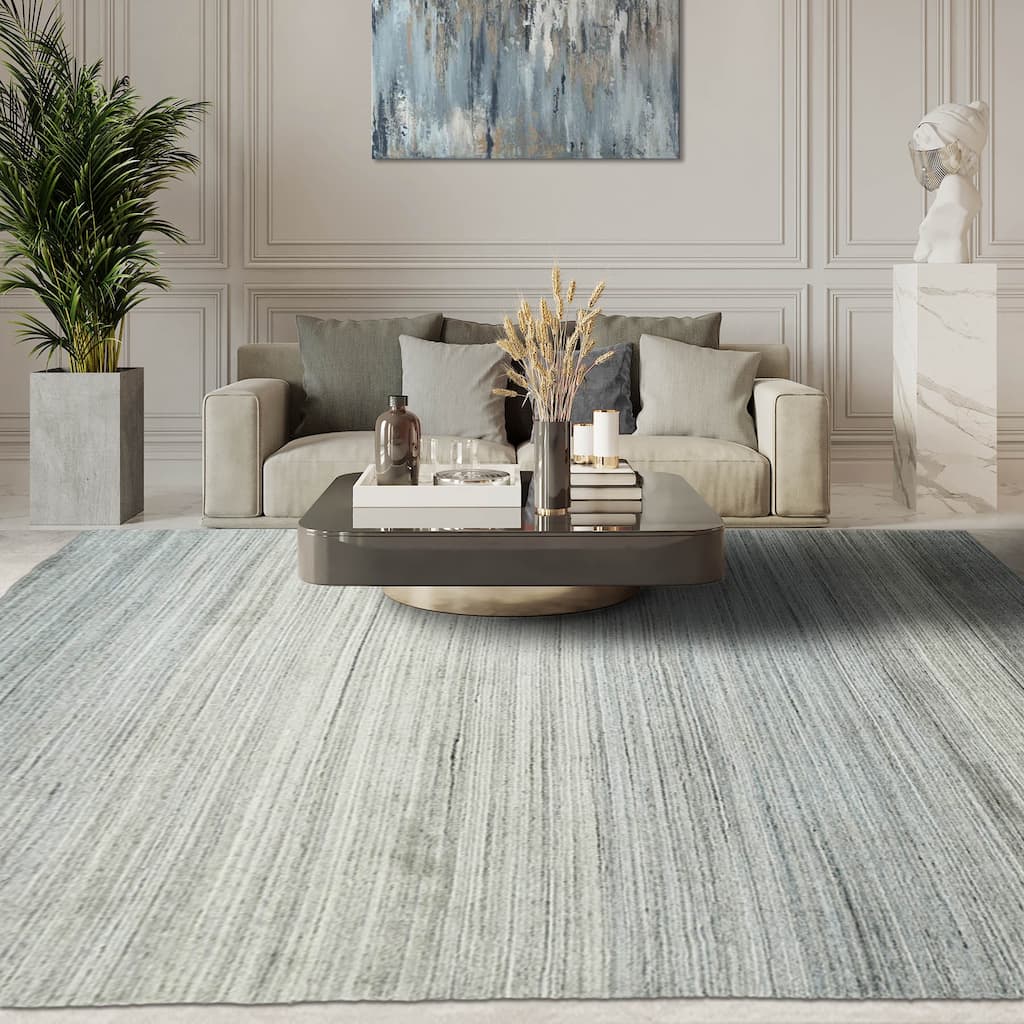 Hand Knotted Textured Tone On Tone Gray Tibetan Wool Modern Area Rug