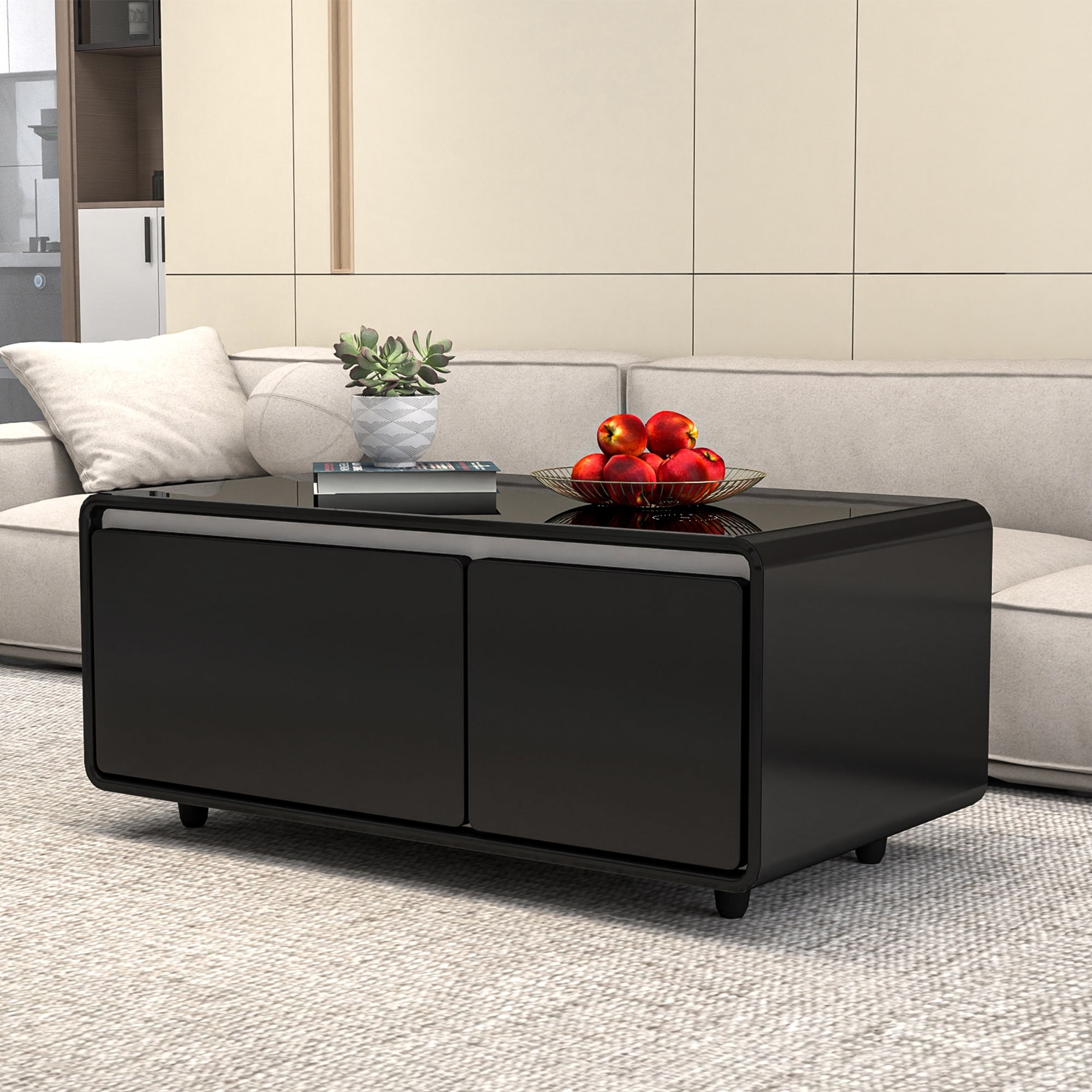 Modern Smart Coffee Table with Wireless Charging and USB Interface