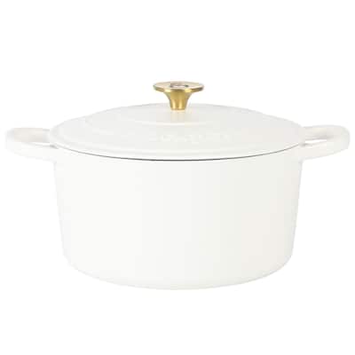 7 Quart Round Enameled Cast Iron Dutch Oven with Lid in Linen
