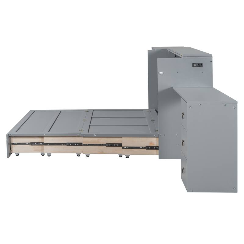 Queen Size Murphy Bed with USB Port, Large Drawer, and Wardrobe/Desk Combo - Versatile Cabinet Bed