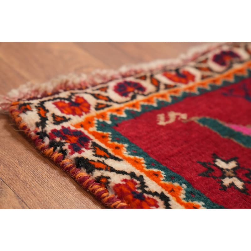 Hand Knotted Oriental 100% Wool Carpet Traditional Tribal Red Shiraz Area Rug - 6' 11'' X 4' 3''