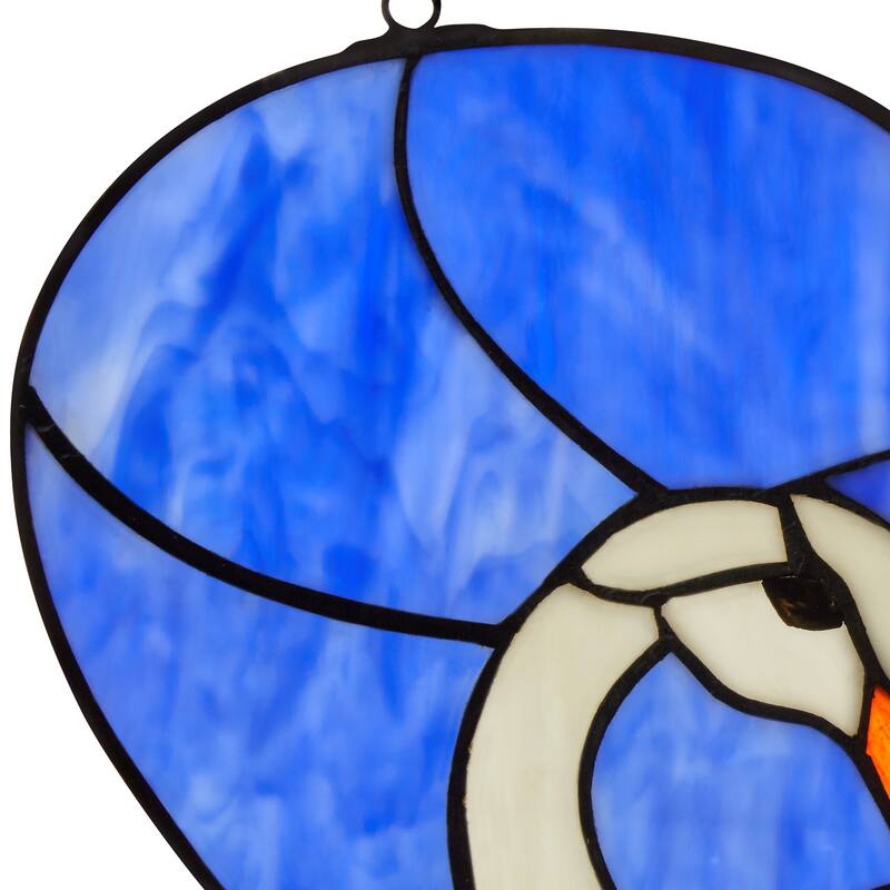 Loving Swans Blue, White and Red River of Goods Stained Glass Window Panel - 15.5" x 0.25" x 12"
