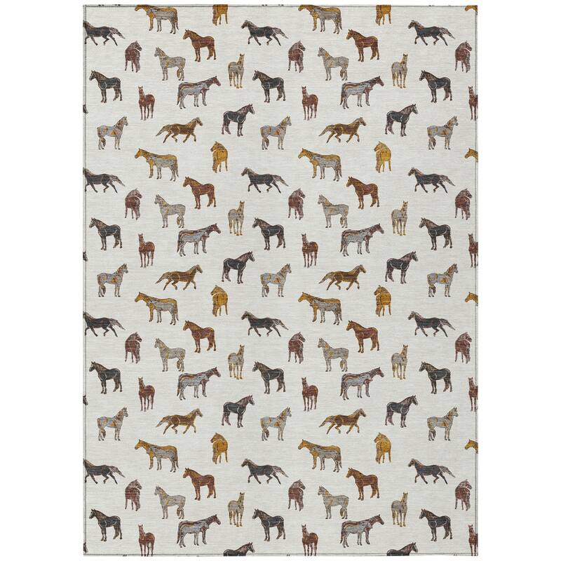 Machine Washable Indoor/ Outdoor Horses Chantille Rug