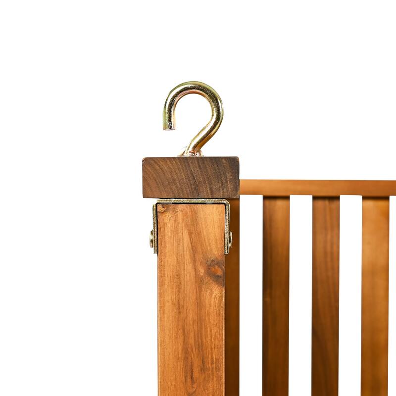 Roomfitters Patio Twin Size Garden Swing Bed with Safe Sloped Design and Ropes, Teak