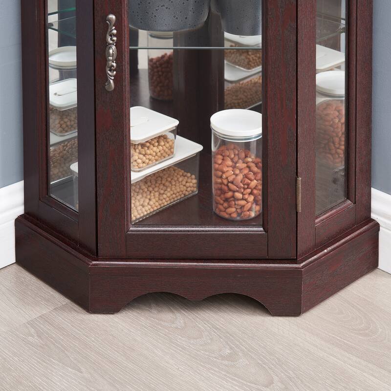 GDFStudio - Storage Corner Curio Cabinet with Lighted Glass Shelves