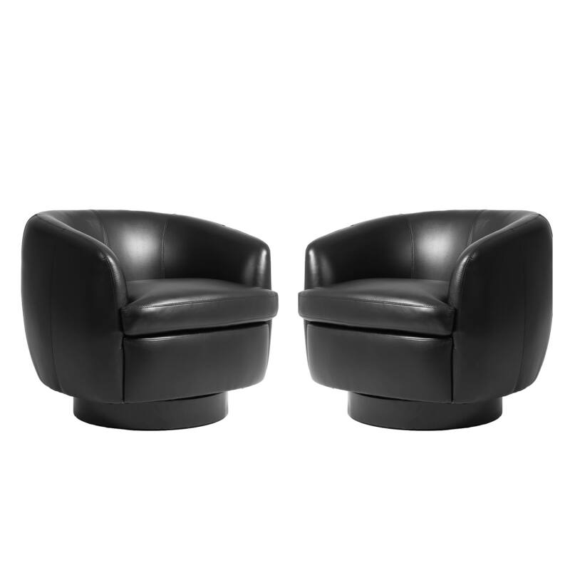 UIXE 2 Set Modern PU Leather Swivel Barrel Chairs Rounded Accent Chair