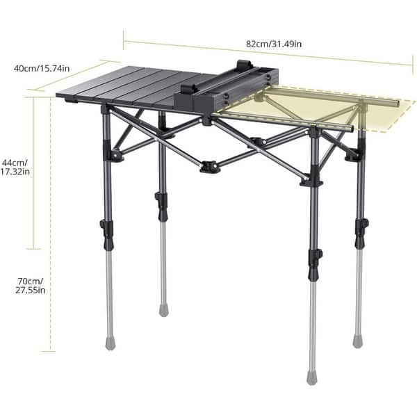 Adj. Height Aluminum Camping Table w/Storage Net & Bag - Black