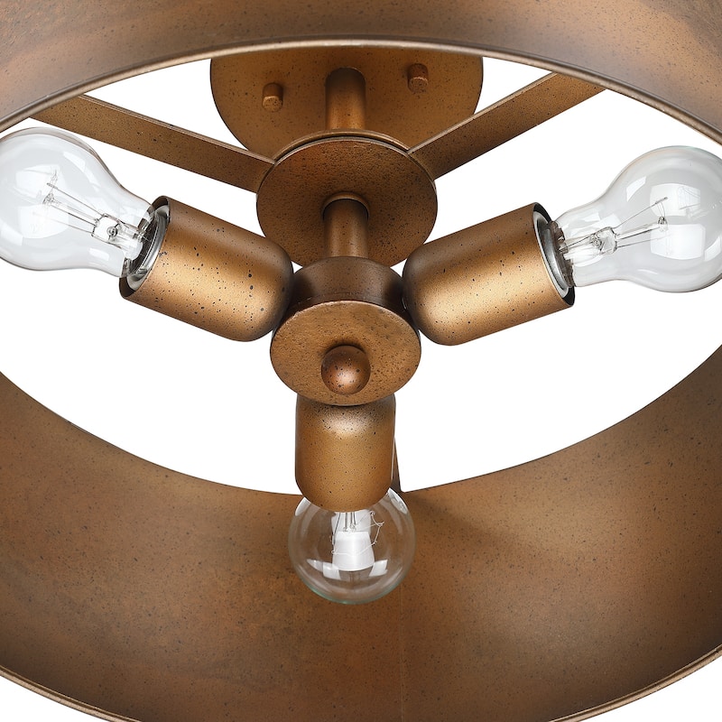 Artisan 3-Light Antique Bronze Drum Semi-Flush Mount Ceiling Light - 16 in. W