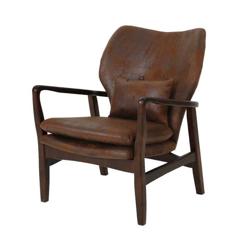 Mid Century Modern Fabric Club Chair, Brown and Dark Espresso, 31.25D x 26.25W x 32.75H Inch