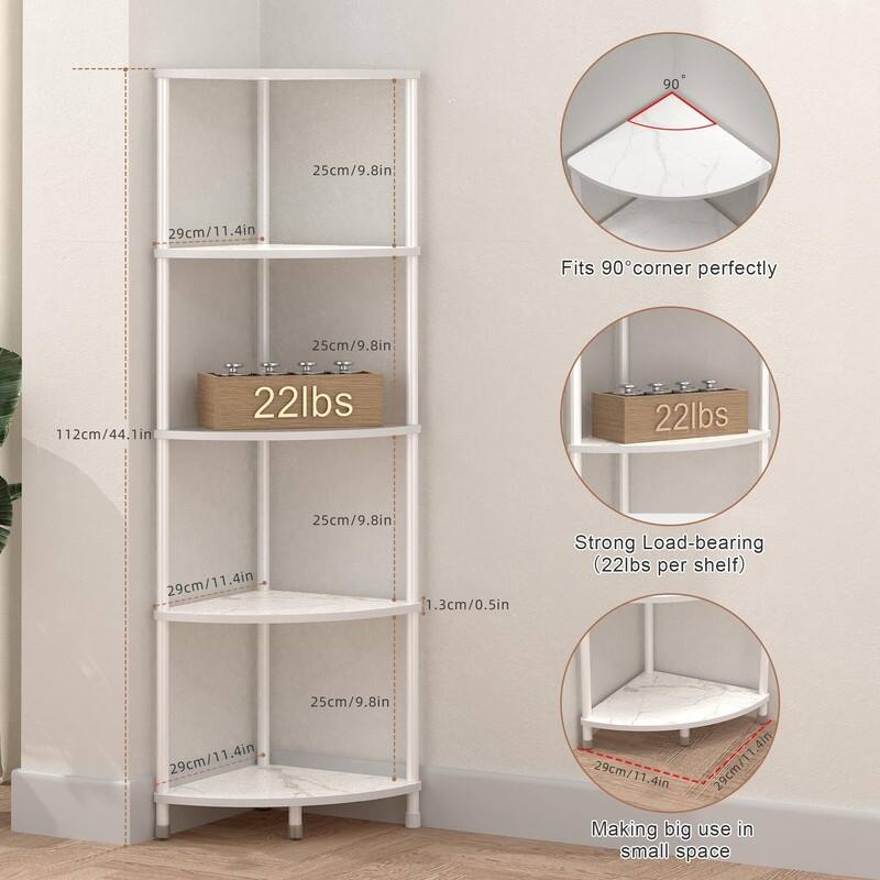 5 Tier Corner Shelf Stand - 11.4"D x 11.4"W x 44.1"H