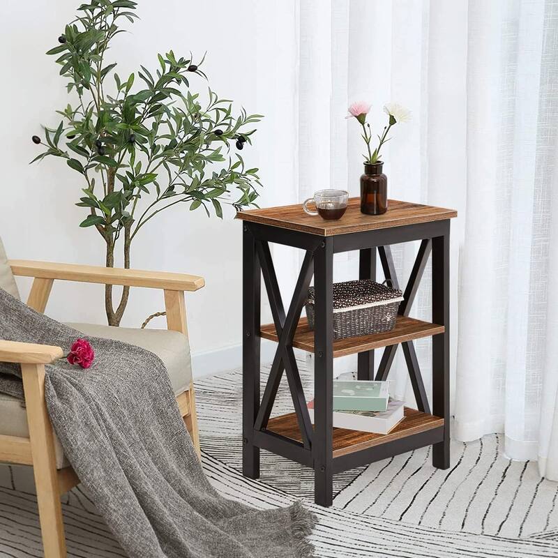 Modern Nightstand with 3-Tier Storage Shelves, Nightstands Set of 2