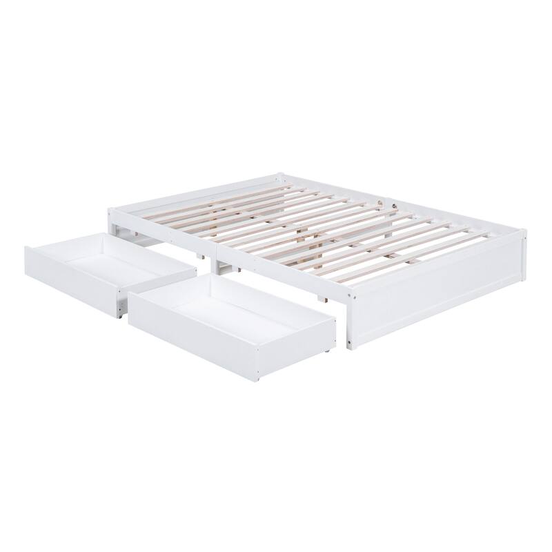 Full Size Wood Daybed with Fence Guardrails and 2 Drawers